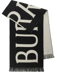 Burberry - Écharpe en laine noire avec logo Jacquard - Lyst