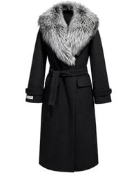 Poche Paris - Faux-Fur Collar Belted Coat - Lyst