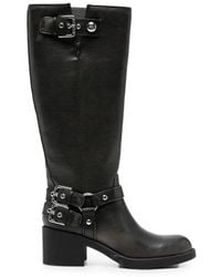 Guess - Buckle-Detail Leather Knee-High Boots - Lyst