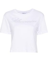 Blumarine - Katoenen T-shirt Verfraaid Met Stras - Lyst