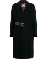 BOSS - Monogram-Jacquard Belt Wool-Blend Coat - Lyst