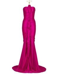 Balmain - Long Draped Bustier Dress With Embellished Detail - Lyst