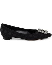 Manolo Blahnik - Hangisi Flat Crystal-Buckle Ballet Flats - Lyst