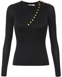 Elisabetta Franchi - Gedrapeerd T-Shirt Met Lange Mouwen En Knopen - Lyst