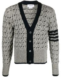 Thom Browne - 4-bar Stripes Cable-knit Cardigan - Lyst
