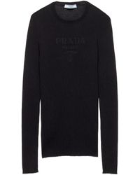 Prada - Superfine Ribbed Intarsia-Logo Sweater - Lyst