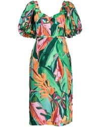FARM Rio - Floral-Print Puff-Sleeve Midi Dress - Lyst