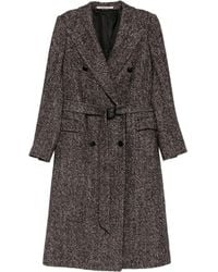 Tagliatore - Cappotto Doppiopetto Con Cintura E Motivo A Spina Di Pesce - Lyst