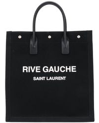 Saint Laurent - Sac Cabas En Toile Imprimée "rive Gauche" - Lyst