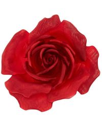 Saint Laurent Broche Rose en soie mélangée - Rouge