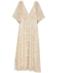 MAISON 123 - Floral-Print Flutter-Sleeve Midi Dress - Lyst