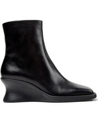Camper - Louise Smooth Leather Wedge Ankle Boots With Squared Toe - Lyst
