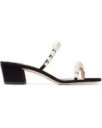 Jimmy Choo - Amara 45 Pearl Embellishment Suede Mules - Lyst