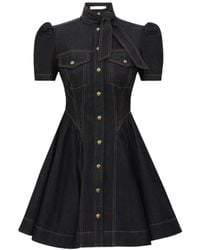 Zimmermann - Necktie-Detail Denim Mini Dress - Lyst