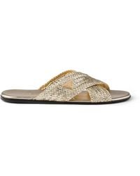 Prada - Leather Crisscross Slides - Lyst