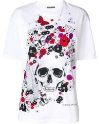 McQueen - Floral Skull-Motif T-Shirt - Lyst