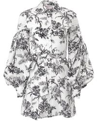 Carolina Herrera - Botanical-toile Puff-sleeve Shirt Dress - Lyst
