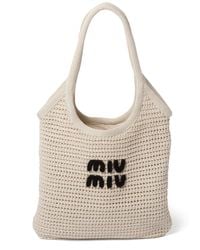 Miu Miu - Logo-embroidered Interwoven Tote Bag - Lyst