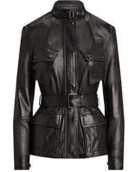 Ralph Lauren - Veste En Cuir À Poches Ceinturées - Lyst