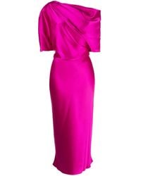 Amsale - Off-Shoulder Draped Midi Dress - Lyst