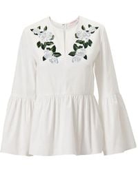 Carolina Herrera - Floral-Embroidered Bell Sleeve Top - Lyst