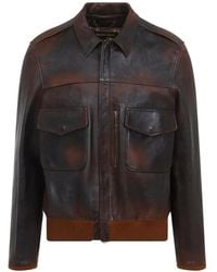Golden Goose - Vintage Leather Zip-Up Bomber Jacket - Lyst