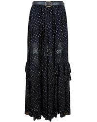 Self-Portrait - Metallic-Fil-Coupé Maxi-Rok Met Kanten Afwerking - Lyst