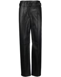 Emporio Armani - High-waisted Leather Tapered Trousers - Lyst
