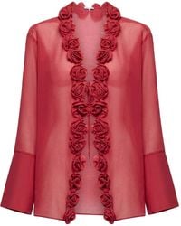 Oséree - Rose-Embellished Sheer Blouse - Lyst