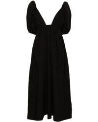 Ganni - Popeline-Kleid mit V-Ausschnitt - Lyst