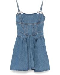 Self-Portrait - Fitted Denim Dress With Flared Skirt And Bow Embellishments - Lyst