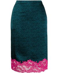 Versace Bleistiftrock mit Spitzensaum - Blau