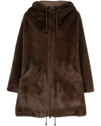 P.A.R.O.S.H. - Zipped-up Shearling Hooded Coat - Lyst