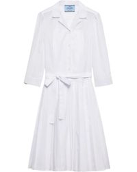 Prada - Pleated Poplin Mini Shirt Dress - Lyst