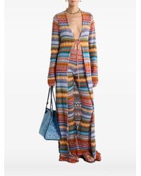 Etro - Cardigan Long En Coton Ajouré À Rayures - Lyst