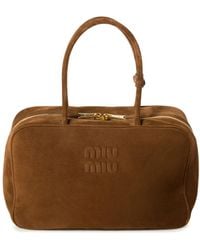 Miu Miu - Beau Logo-Debossed Suede Bag - Lyst