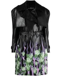 John Richmond - Floral-print Faux-leather Double-breasted Coat - Lyst