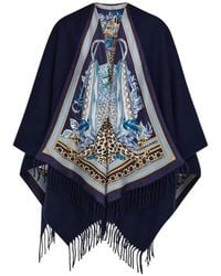 Ferragamo - Femmes Cape En Cachemire Et Soie Imprimé Félin Bleu - Lyst
