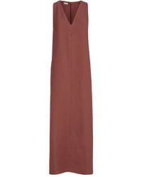 Brunello Cucinelli - V-Neck Monili-Detail Midi Dress - Lyst