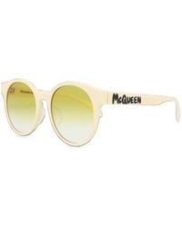 McQueen - Logo-Print Round-Frame Sunglasses - Lyst