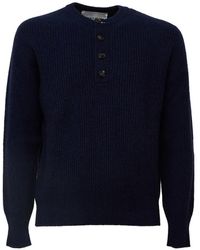Amaranto - Ribbed-Knit Henley Sweater - Lyst