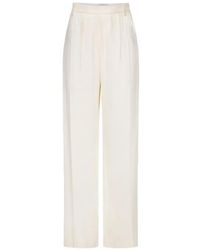 Victoria Beckham - Ivory Crepe-Back Satin Relaxed Curved Leg Trousers - Lyst