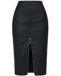 Elisabetta Franchi - High-Waist Ostrich Print Midi Skirt - Lyst
