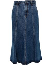 Self-Portrait - Flared Denim Midi Skirt - Lyst