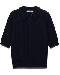 Prada - Short-Sleeved Openwork Cotton Polo Shirt - Lyst
