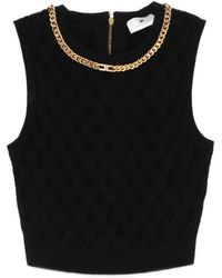 Elisabetta Franchi - Cropped-Top mit Rautenmuster und Kette - Lyst