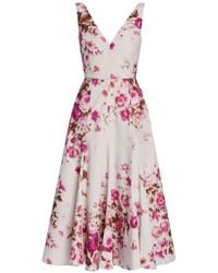 Erdem - V-Neck Floral-Pattern Midi Dress - Lyst