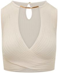 Elisabetta Franchi - Ribbed-Knit Crossover Top - Lyst