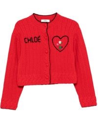 Chloé - Logo-Embroidered Cable-Knit Cardigan - Lyst