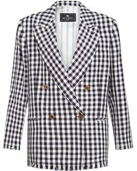 Etro - Gingham-print Double-breasted Blazer - Lyst